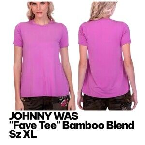 JOHNNY WAS FAVE TEE Sz XL Solid Magenta Tunic Bamboo Blend Boho Swing Blouse Top